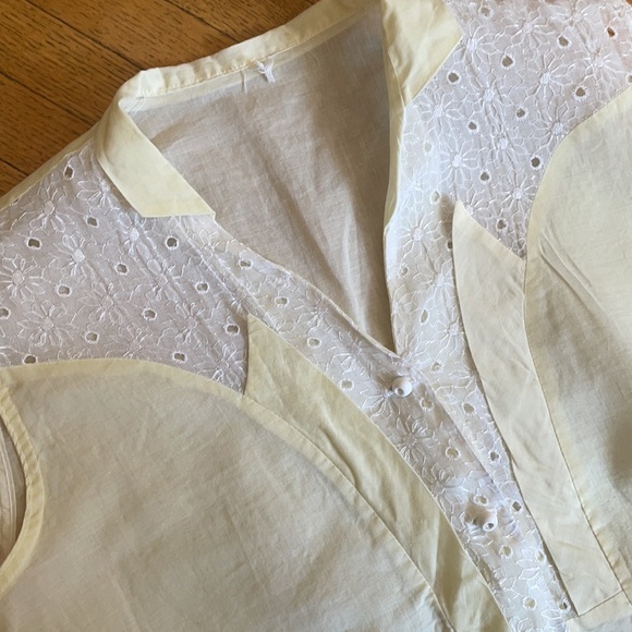 Light Yellow & White Linen and Eyelet Inset Top - Picture 9 of 15